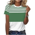 thumbnail image 2 of Otvok Womens Short Sleeve T Shirts Color Block Striped Crew Neck Summer Trendy Tee Shirts Casual Vacation Outfits Fashion Clothes, 2 of 6