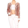 thumbnail image 1 of Womens Long Sleeve Sequin Front Zip Jacket Long Sleeve Ribbed Cuffs Outerwear Tops, 1 of 5