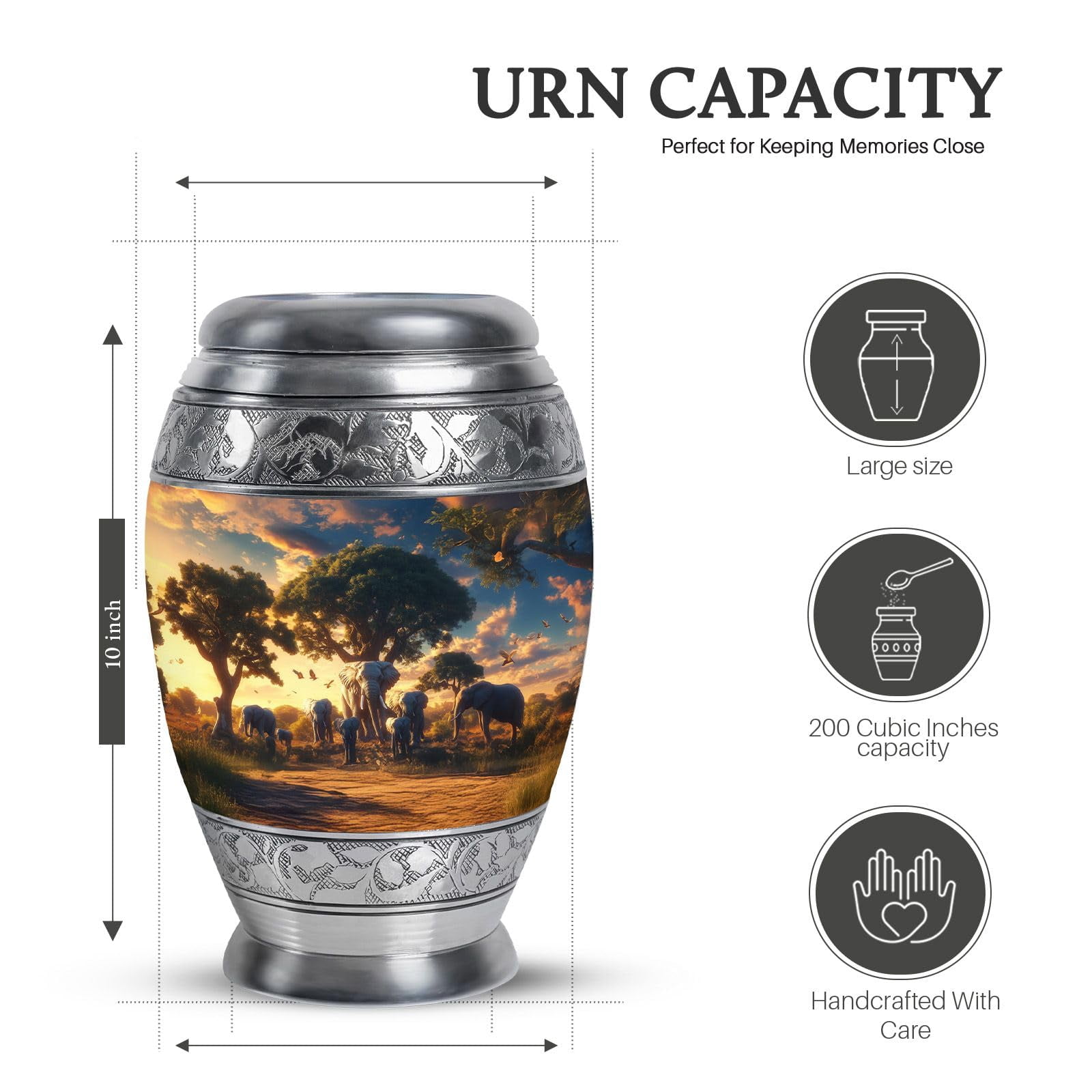 KARYLIZ Elephant Large Urns for Male - Decorative Urns for Human Ashes Adult Female Mom & Dad - Sunset Adult Cremation Urn Human Ashes - Memorial Funeral Grandfather Urn 10 Inch
