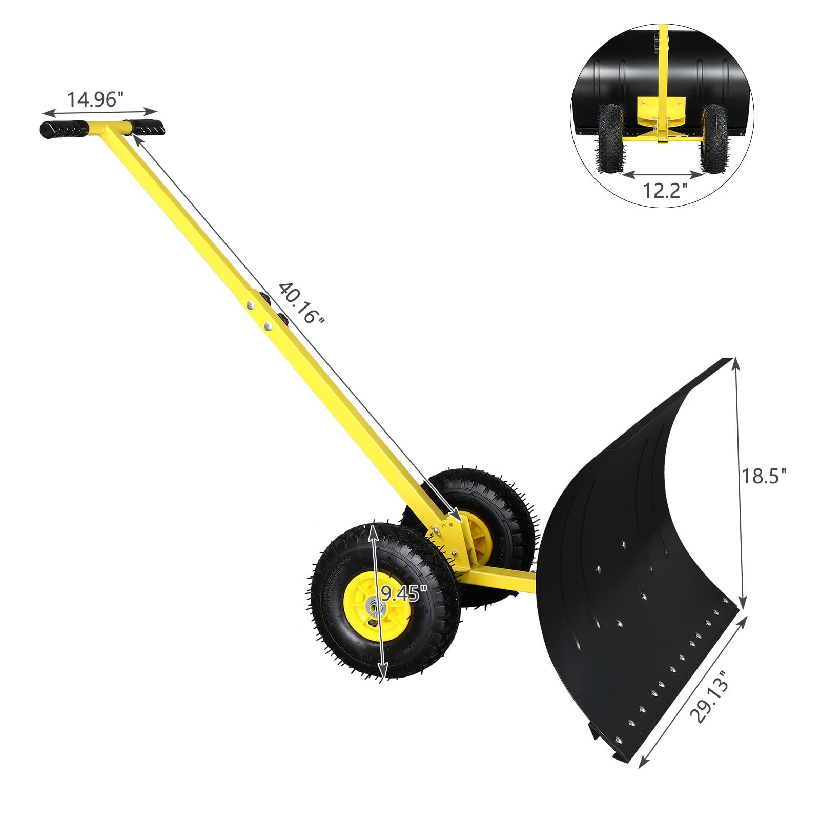 Zimtown Snow Pusher with Wheels Heavy Duty Snow Plow 29'' Multi-Angle Snow  Shovels,Adjustable Handle for Doorway Driveway Sidewalk Pavement Clearing