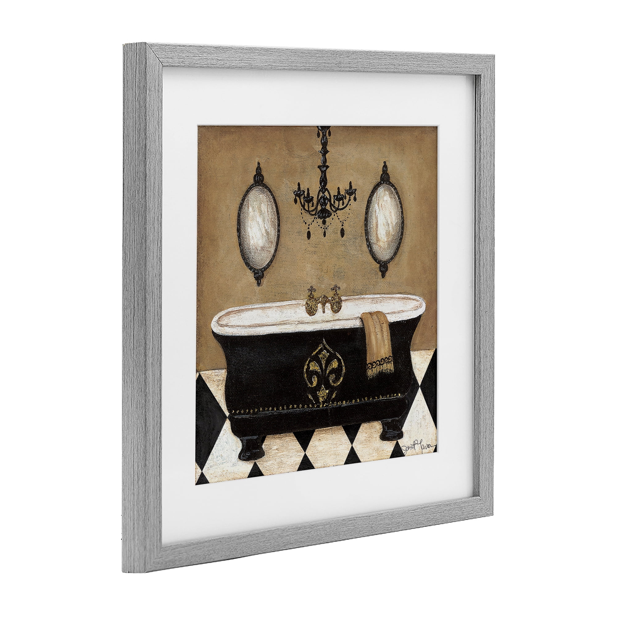 Stupell Industries Elegant Bathtub & Chandelier Gray Framed Print Under Glass, design by Janet Tava