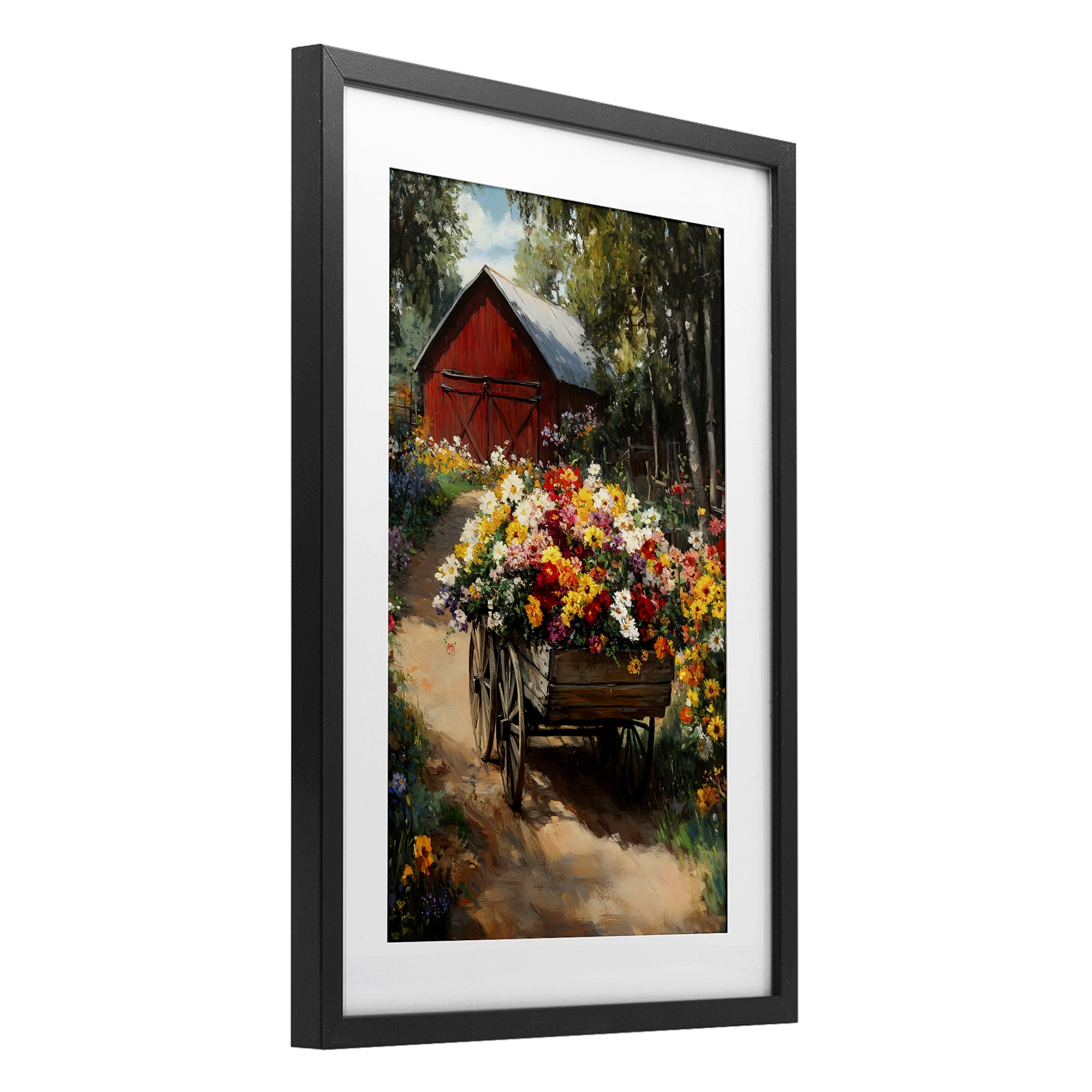 Stupell Industries Floral Wagon in Summer Garden Black Framed Print Under Glass, design by Franklyn Gregory