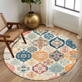 thumbnail image 3 of Boho Morocco Large Area Rugs for Bedroom Living Room, Soft Non Slip Carpet Bedside Rug, Retro Farmhouse Ethnic Neutral Aesthetic Round Floor Cover Kitchen Accent Rug 6' for Dining Room/Office, 3 of 9