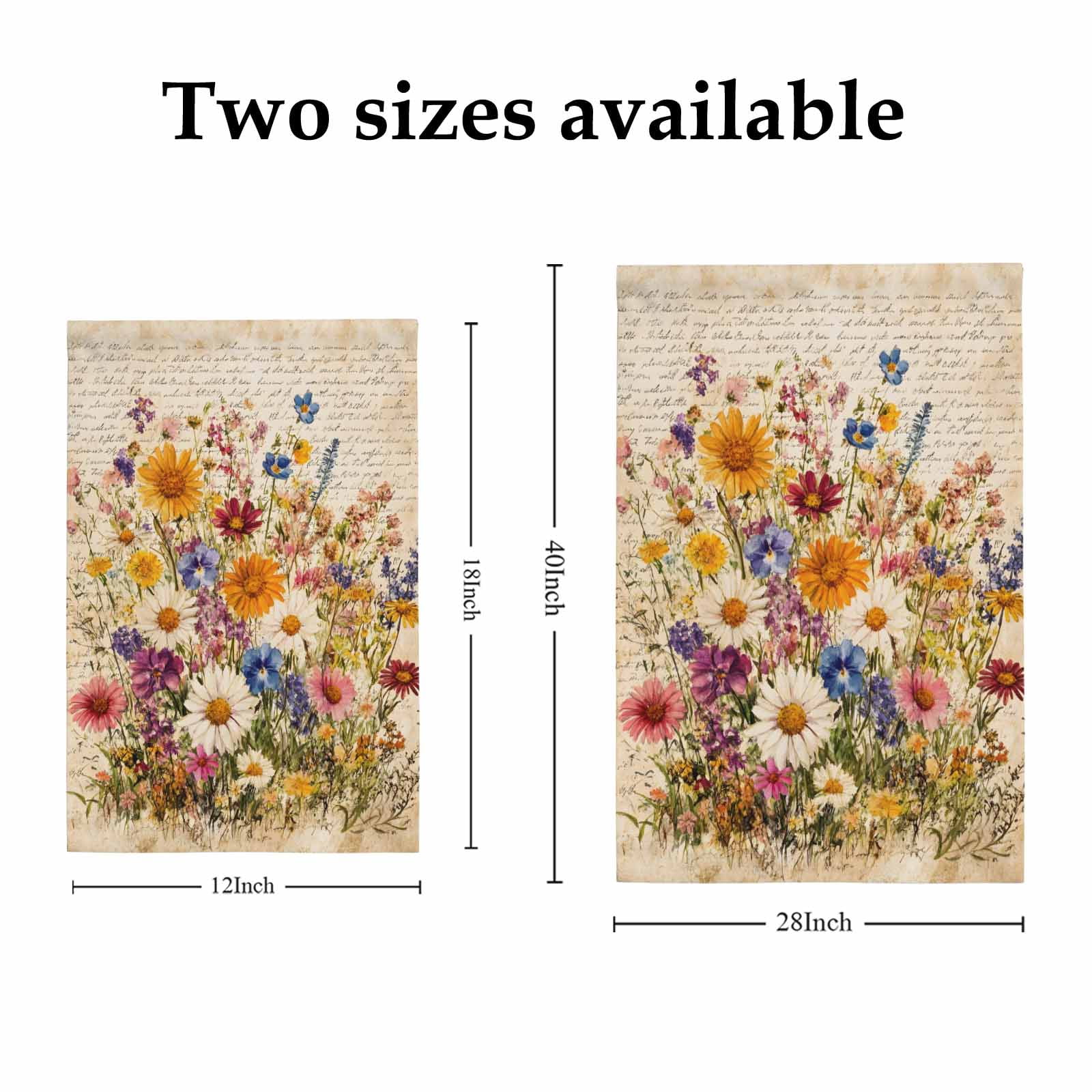 Spring Florals House Flags For Outdoor, Rustic Watercolor Colorful Floral Newspaper Texture Small Double Side Yard Flags Weather Proof House Decor for Lawn Outside Holiday 28 x 40 Inches