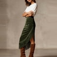thumbnail image 7 of Asymmetric Fringe Split High-Waisted Bodycon Midi Skirt for Women, 7 of 7