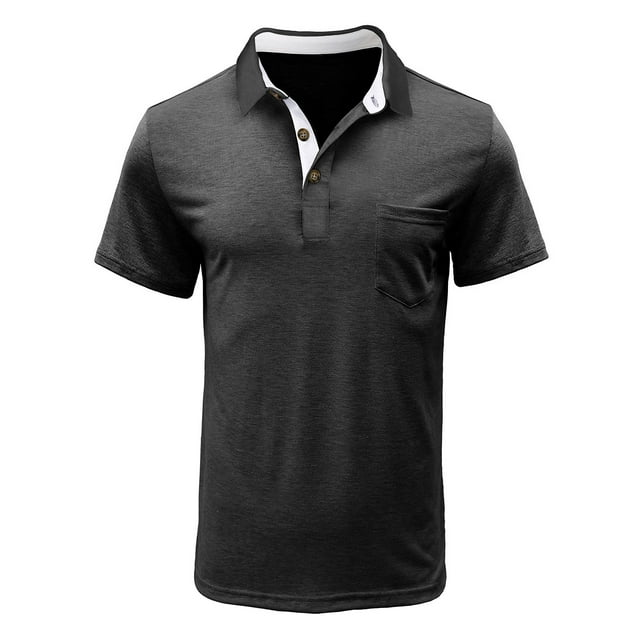 Penkiiy T-Shirt à Manches Courtes pour Hommes, Mode Décontractée, Col Rond, Boutons, Gris Foncé