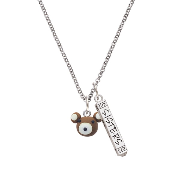 Delight Jewelry Fimo Clay Teddy Bear Silvertone Sisters Best Friends Forever Bar Charm Necklace, 23"