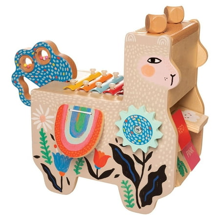 Manhattan Toy Musical Llama Wooden Instrument for Toddlers with Maraca, Drumsticks, Washboard & Xylophone
