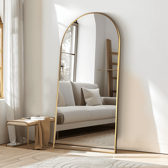 MAYEERTY 75" x 36" Gold Modern Arched Full Length Floor Mirror