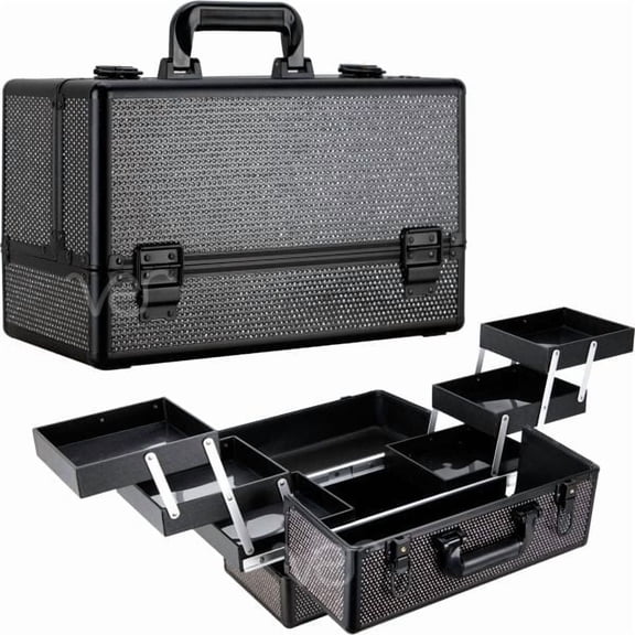 Ver Beauty 6-Tier Accordion Slide Tray Makeup & Tattoo Case – Black Krystal