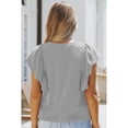 thumbnail image 4 of Tops de verano para mujer, cuello redondo, estilo volante acanalado, Color puro, camisa informal holgada para mujer, para fiesta, compras, oficina, gris L, 4 of 6