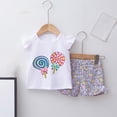 thumbnail image 3 of Lopeceal Toddler Girls Cute 2 Piece Outfits Lollipop Print Crew Neck Ruffle Sleeve with Bowknot Small Floral Print Shorts 2-9Y, 3 of 4