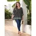 thumbnail image 3 of Agnes Orinda Women's Plus Size Bohe Tops Floral Print V Neck 3/4 Sleeve Dressy Top Casual Work Tunic Blouses 2X Black, 3 of 8