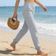 thumbnail image 6 of iHPH7 Women's Cotton Linen Jogger Pants High Rise - Relaxed Tapered Fit Cuffed Ankles Pockets Breathable Casual Summer Lounge Lightweight Comfortable Travel Everyday Style Light Gray XXL, 6 of 8