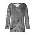 thumbnail image 3 of WREESH Womens Fashion Tunic Top V Neck Print Pullover Regular Fit Button Long Sleeve Tops Christmas Pleated Top Gray, 3 of 4