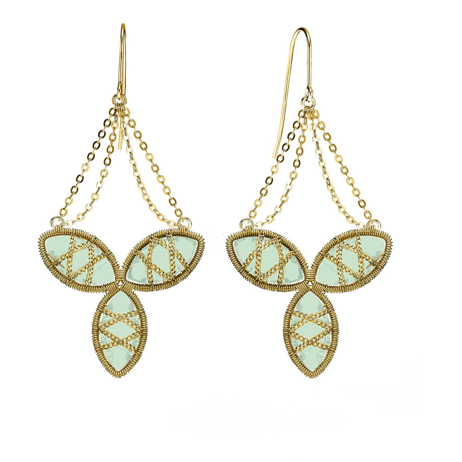 5th & Main 18kt Gold over Sterling Silver Hand-Wrapped Triple Floral Chalcedony Stone Earrings by Generic