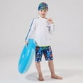 thumbnail image 7 of Gerichy Boys Three Pieces Swimsuit Set Long Sleeve Kids Rash Guard Dinosaur Boys Bathing Suit with Sun Cap 2T-14T,Blue, 7 of 7