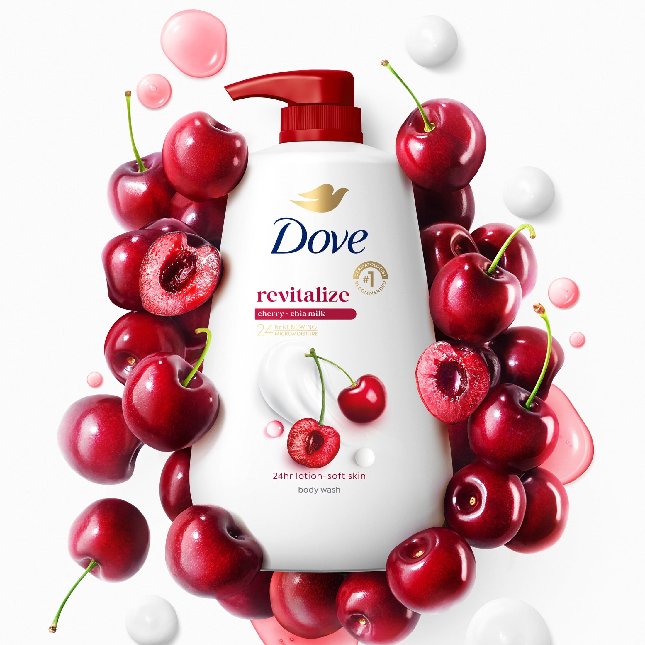 (3 pack) Dove Body Wash with Pump for Renewed, Healthy Looking Skin, Revitalizante Cherry & Chia Milk, Moisturizing Gentle Skin Cleanser With 24hr Renewing MicroMoisture, ,30.6 fl oz
