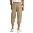 thumbnail image 6 of DODADAWANJ Mens Capri Pants Baggy Straight Leg 3/4 Capris Cotton Linen Solid Color Elastic Waist Below Knee Shorts Summer Casual Outfits Khaki L, 6 of 8