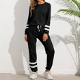 thumbnail image 5 of LYXSSBYX Womens Long Sleeve Tops Hot Sale Clearance Women Casual Suit Two Piece Drawstring Long Pants O-Neck Pullover Long Sleeve Patchwork Sets, 5 of 9