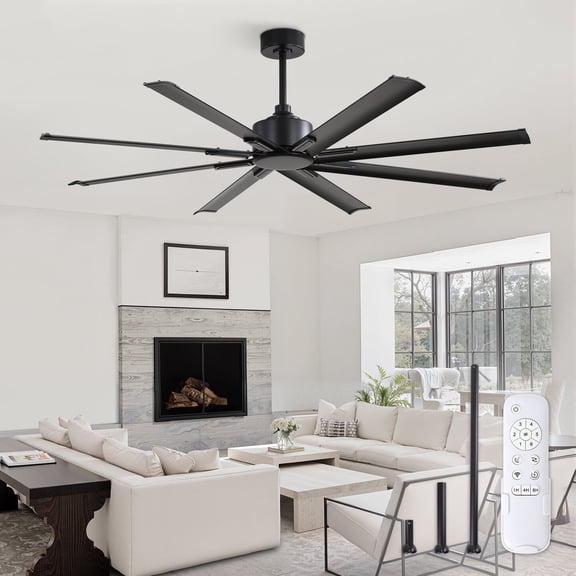Zardon 72 inch Ceiling Fan No Light, Large Ceiling Fan without Light, Black Ceiling Fan with Remote Control, 6-Speed, Ultra-quiet DC Motor Ideal for Indoor Outdoor Space