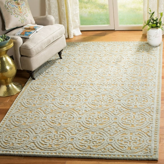 SAFAVIEH Cambridge Jordan Geometric Wool Area Rug, Blue/Gold, 10' x 10' Square