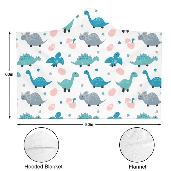 Wearable Blanket,LightBlue Dinosaurs Eggs Pattern Hooded Wearable Flannel Blanket for Adults & Teens,Winter Poncho Shawl Wrap Cape Cozy Anti-Pill,60"x80"