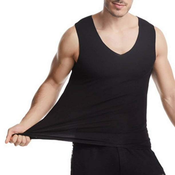 pstuiky Camiseta sin mangas para hombre, Camiseta deportiva informal de color liso para hombre, holgada, sin costuras, elástica, con cuello redondo Tops elegantes para mujer xxxxxl