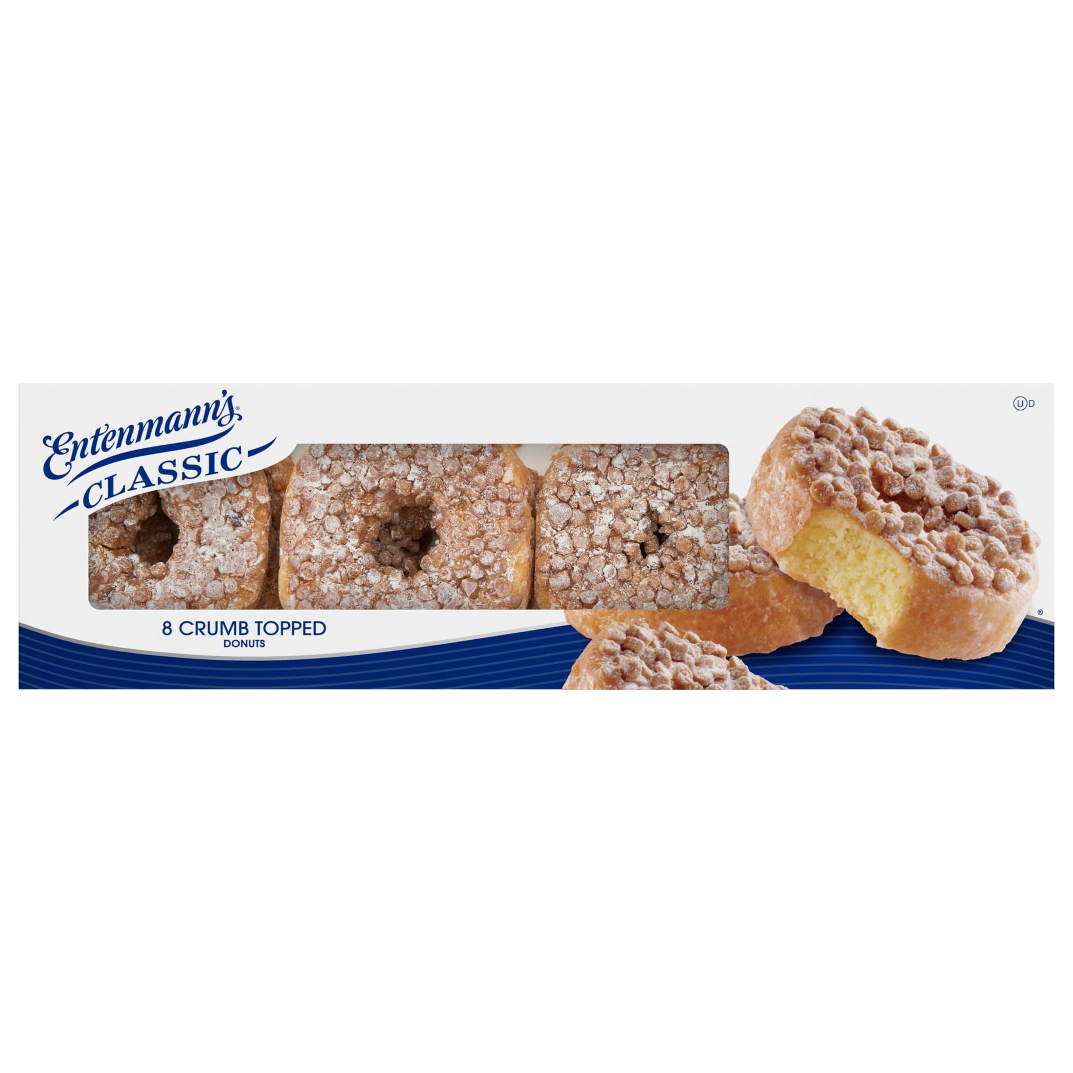 Entenmann's Crumb Topped Donuts, 8 count, Glazed Donuts, 15.5 oz Box