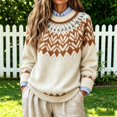 thumbnail image 2 of Plus Size Sweaters for Women Fair Isle Knit Long Sleeve Crew Neck Pullover Vintage Geometric Loose Fit Casual Fall Winter Sweater Tops, 2 of 5