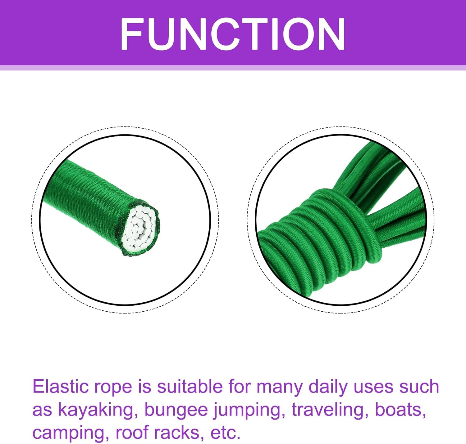 MKEUDQ-1/4 Inch Shock Cord, 50 Feet Green Bungee Cord Tent Pole Shock Cord Round Elastic Kayak Rope Stretch String Marine Grade Heavy Polyester for DIY Projects Tie Downs