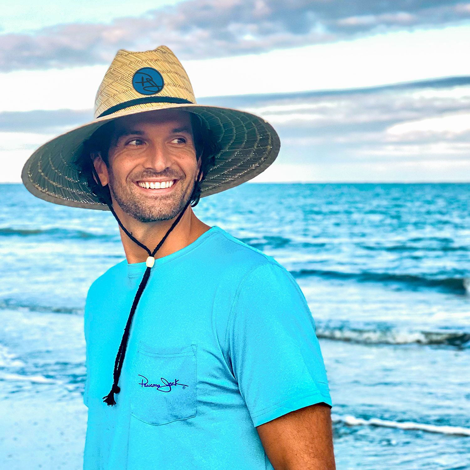 Panama Jack Rush Straw Lifeguard Sun Hat, 4 Bound Big Brim, Chin Cord and  Toggle with Logo Patch (Brown, Large/X-Large)