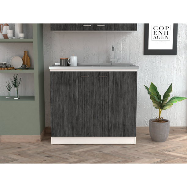 TUHOME Napoles Utility Sink, Two Shelves, TwoDoor Countertop White/Smoky Oak, For