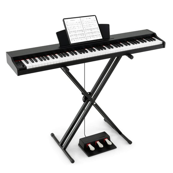 Costway 88-Key Keyboard Piano Set with Adjustable Stand & 2 Keyboard Mode 2 Speakers Black