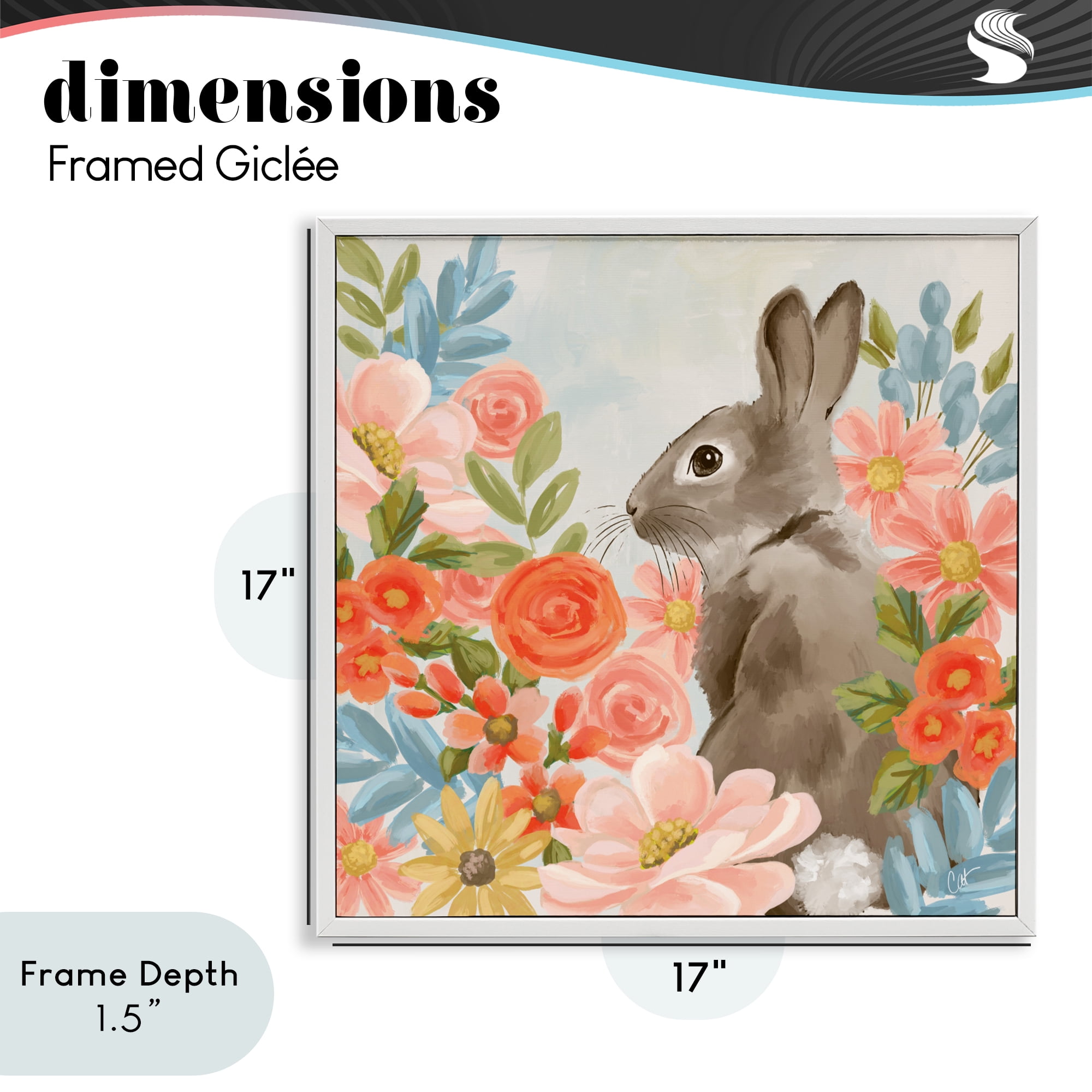Stupell Industries Bunny In The Blooms White Framed Giclee Art, design by Cat Thurman Designs