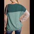 thumbnail image 4 of Camisetas Holgadas Informales de Punto con Cuello Redondo y Larga con Bloques de Color A para Mujer Verde L, 4 of 6