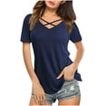 thumbnail image 2 of Women's Criss Cross V Neck Short Sleeve Tunic Summer T Shirts Tops Fashion Casual Loose Fit Tunic Tee Sexy Blouses, 2 of 7