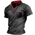 thumbnail image 1 of Camisas Para Hombre Manga Corta Tops de manga larga con botones de solapa y diseño de contraste de Color sólido a la moda de verano para hombre (GY2, XXL), 1 of 2