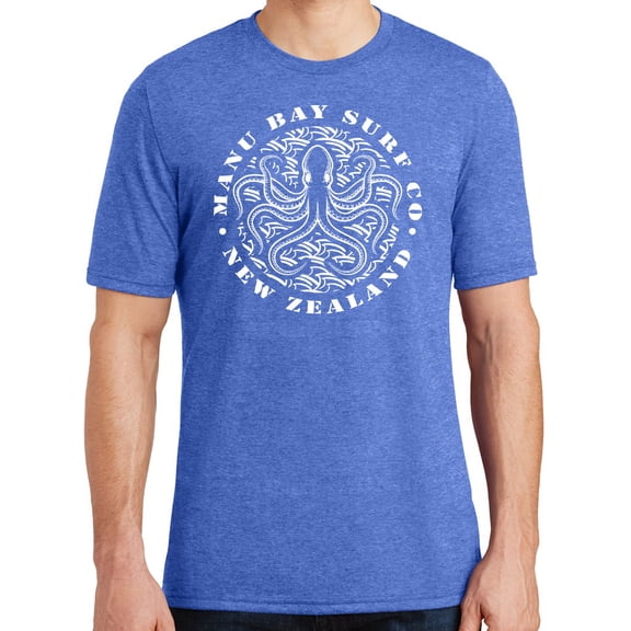 Manu Bay Surf Company Mens WHITE OCTOPUS Surfer Triblend T-shirt, 2XL Royal Frost