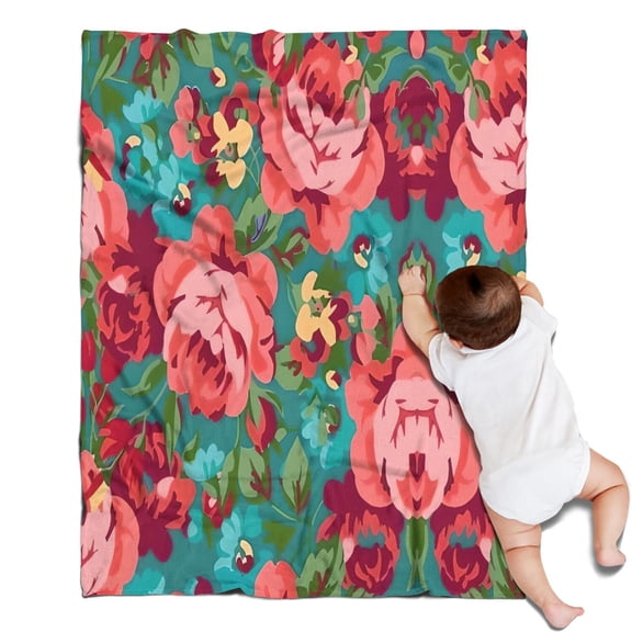 Pioneer Flower Floral Print Pattern Blanket,Comfortable Soft Lamb Wool Throw Blanket,All Season,Warm Lightweight Blankets for Sofa Bed Couch Living Room Chair,30"x40"