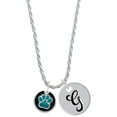 thumbnail image 1 of Delight Jewelry Silvertone Teal Paw on Black Disc Silvertone Script Initial Disc - G - Charm Necklace, 20"+3", 1 of 4