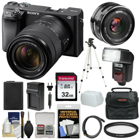 Sony Alpha A6400 4K Wi-Fi Digital Camera + 18-135mm + 35mm f/1.7 Lenses + 32GB Card + Case + Battery + Charger + Flash + Tripod (Best 35mm For Sony A7)