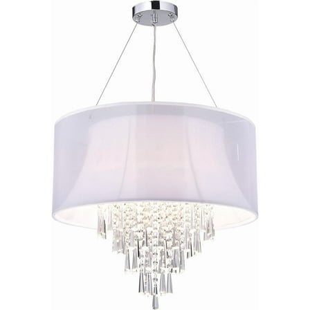 Edvivi Drum Chandelier with Hanging Crystals, 4 Lights Glam Lighting Fixture with Chrome Finish, White Fabric Drum Shade, Entryway, Living, Dining, Bedroom
