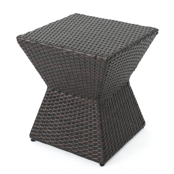 GDF Studio Leadale Outdoor Wicker Geometric Side Table, Multibrown