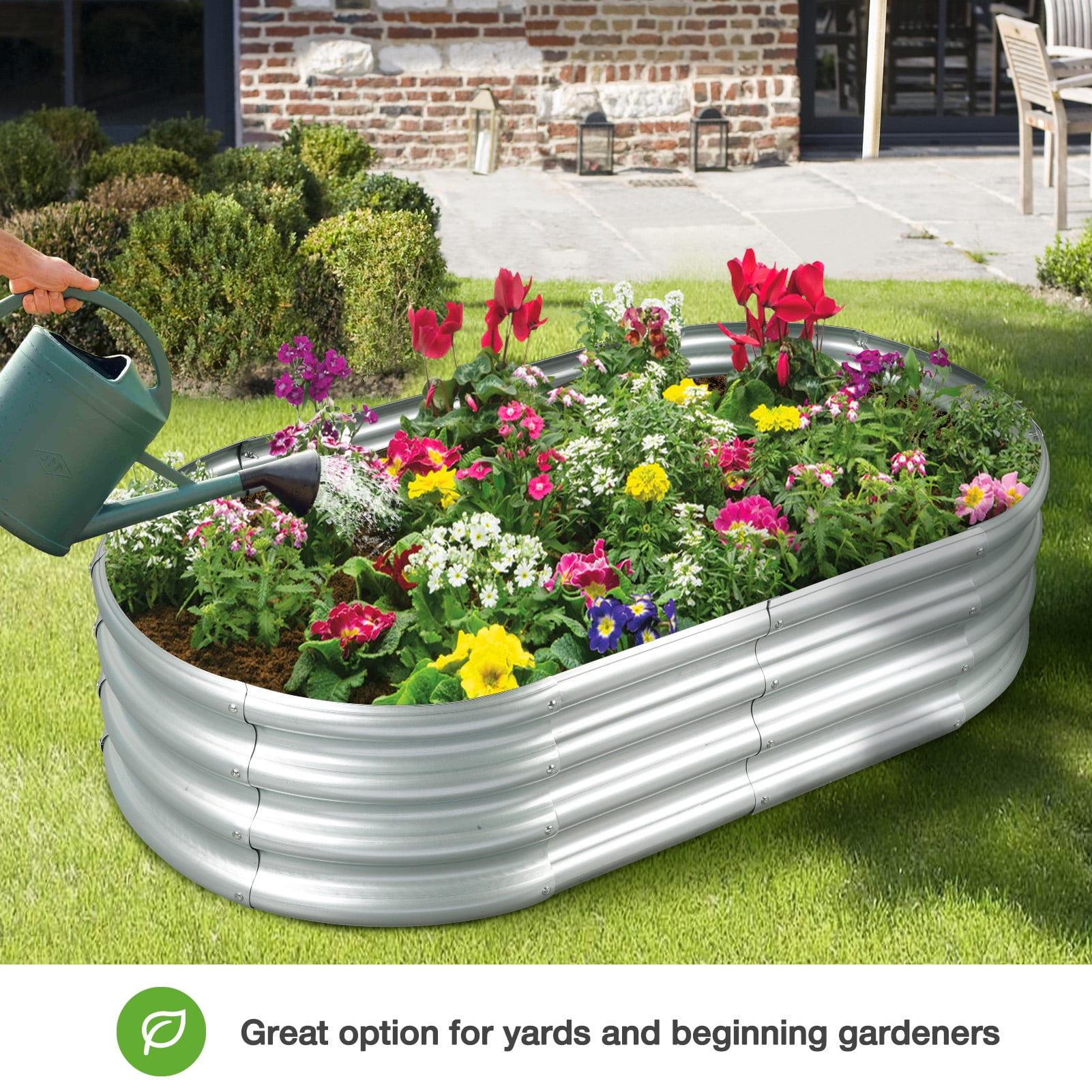 Livhil Galvanized Raised Garden Bed Mental, Outdoor Garden Planters, Large Galvanized Raised Planters 4ft (L) x2ft (W) x1ft (H), Silver