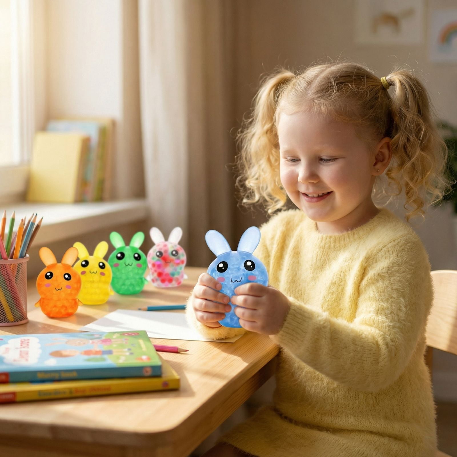 Easter Toys, 5 Pc Assorted Set, Soft Squeeze Bunny, Sensory Squeeze Toys, Easter Basket Stuffers, Party Favors for Student, Stress Balls Squeeze