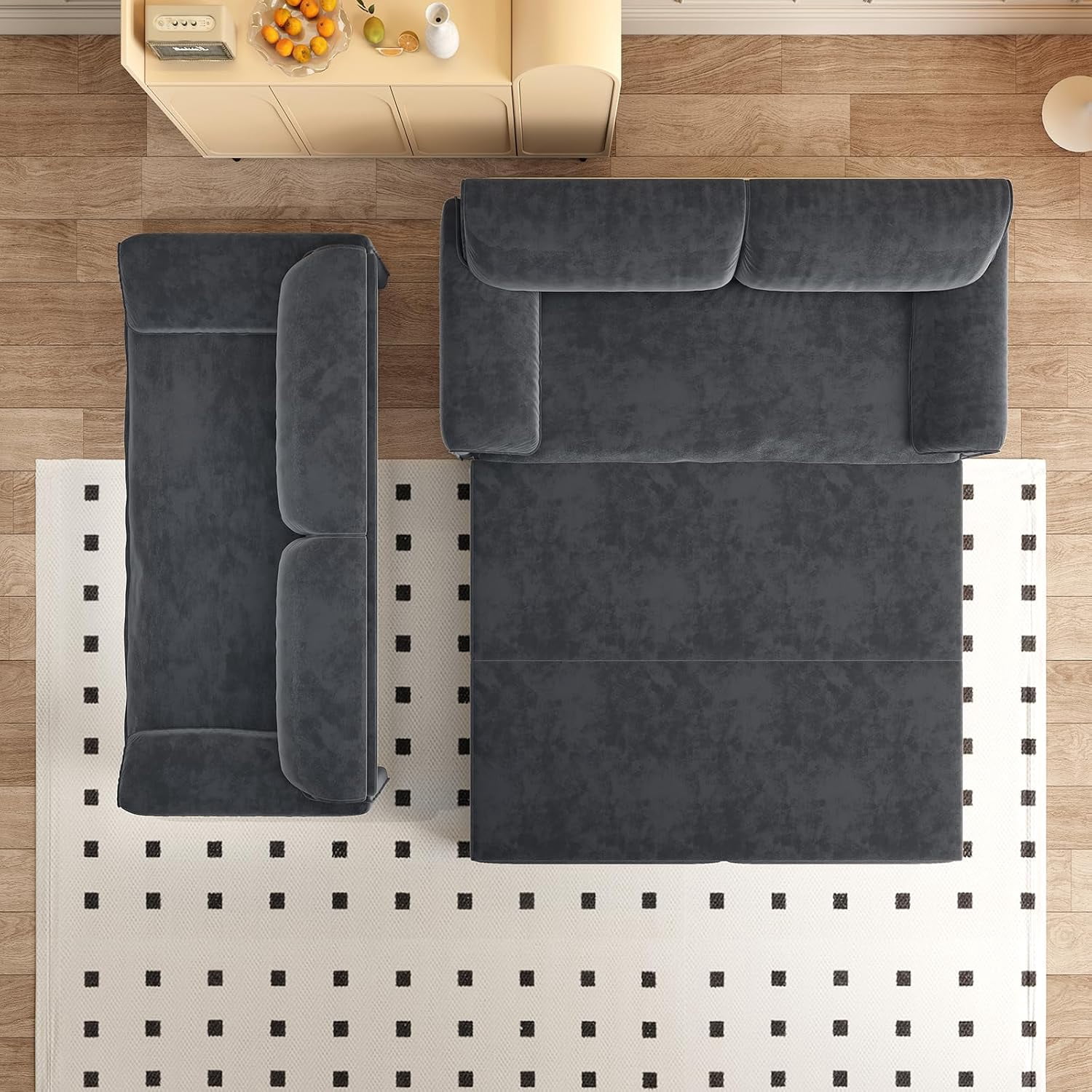66" Queen Pull Out Sleeper Sofa, 3‑in‑1 Velvet Convertible Loveseat with Side Storage for Apartment Bedroom