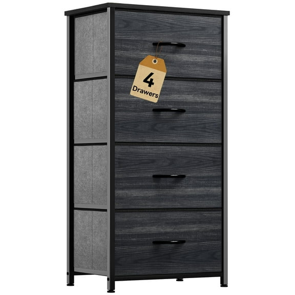 4 Drawer Dresser for Bedroom, Fabric Storage Tower with Sturdy Steel Frame, Wooden Top, Foldable Chest of Drawers for Closet, Living Room, Dorm, Entryway, Gray