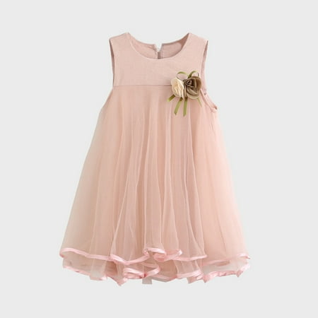 

Tking Fashion Toddler Girl Chiffon Dresses Sleeveless Drape Dress + Brooch Pink 110