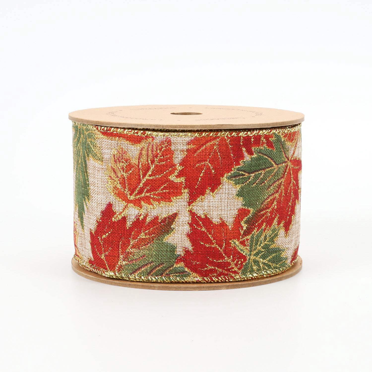 LaRibbons 2 1/2" Wired Ribbon | "Glitter Maple Leaf" Natural/Multi | 10 Yard Roll